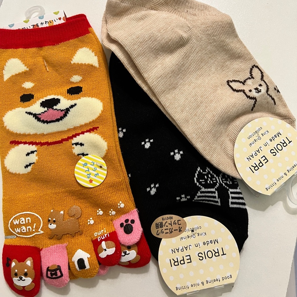 NWT 3 Pairs Japanese Socks Set Shiba Inu Dog Crew Cat Ankle Kawaii lot
